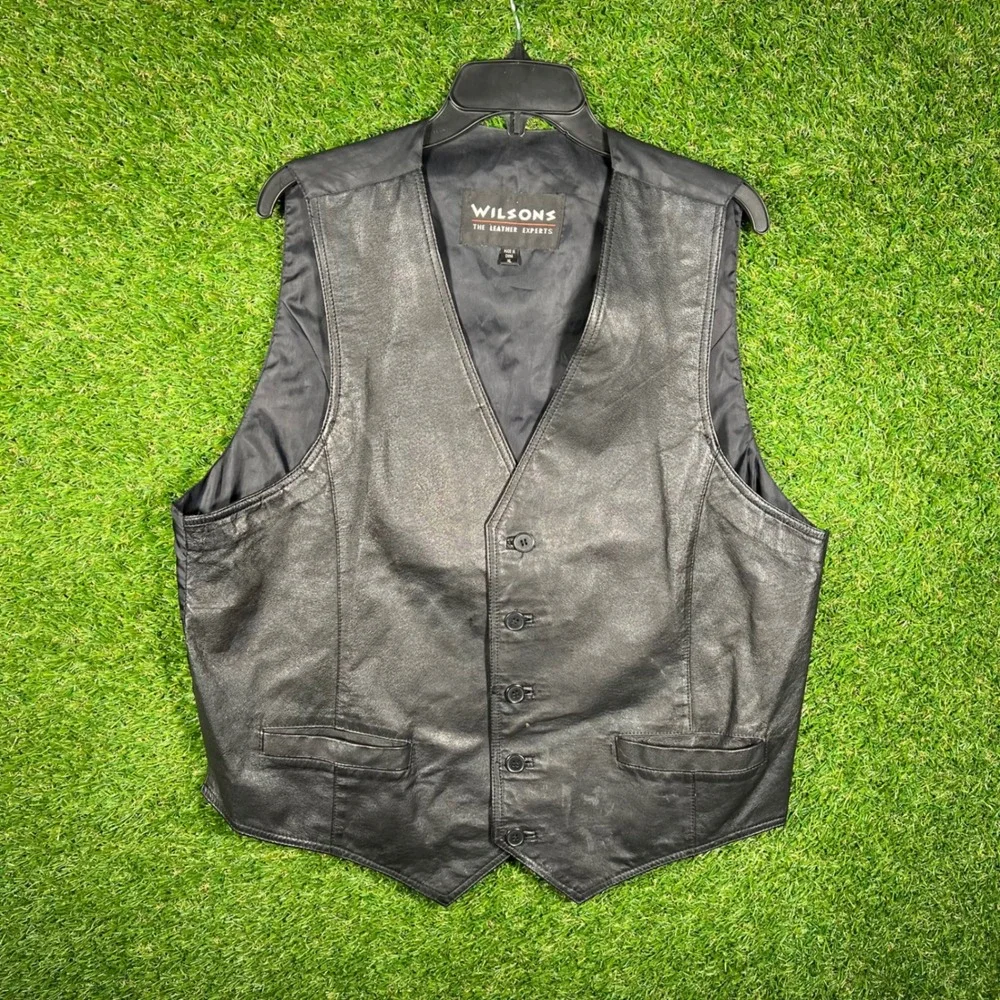 Wilsons The Leather Experts Mens Black Leather‎ Button Front Vest Size XL